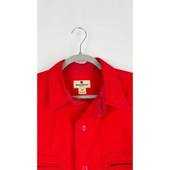 Woolrich Button Shirt Jacket Shacket Mens SIze Large Red Long Sleeve Cotton 6287 - Picture 3 of 8